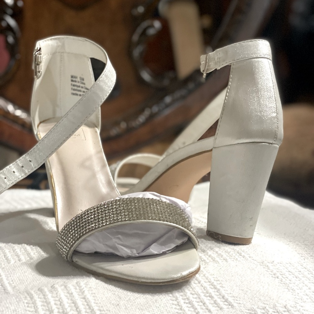 David’s Bridal open toe heels with rhinestones